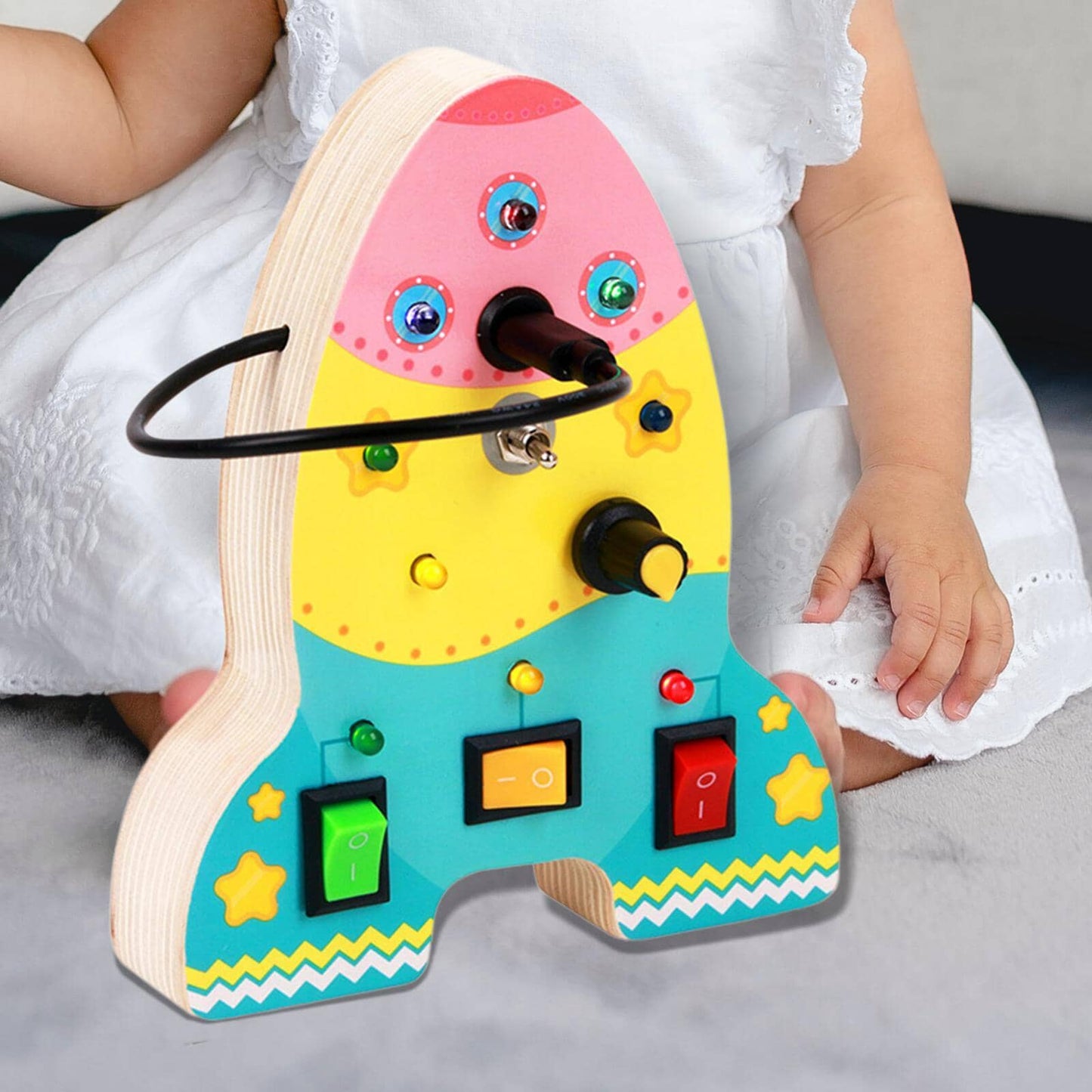 Tableau Montessori BusyBoardCircuit Fusée | BusyBoardCircuit éducatif Fusée | Jeu Montessori interactif Fusée