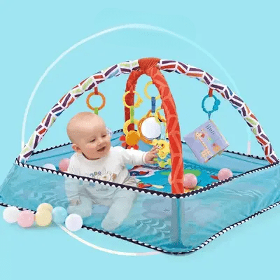Tapis coloré pour bébé | Tapis d'Éveil BabyGymPlayMat Bleu Surface de jeu douce et sûre | Tapis d'Éveil BabyGymPlayMat Bleu Accessoires amovibles interactifs | Tapis d'Éveil BabyGymPlayMat Bleu
