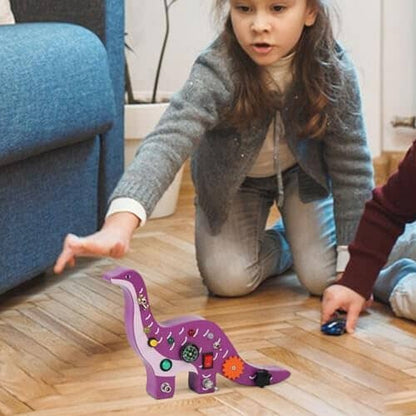 Tableau Montessori BusyBoard Brachiosaure | focus key  Jouet éducatif interactif pour bébé | Tableau Montessori BusyBoard Brachiosaure  Motricité et éveil sensoriel pour enfant | Tableau Montessori BusyBoard Brachiosaure
