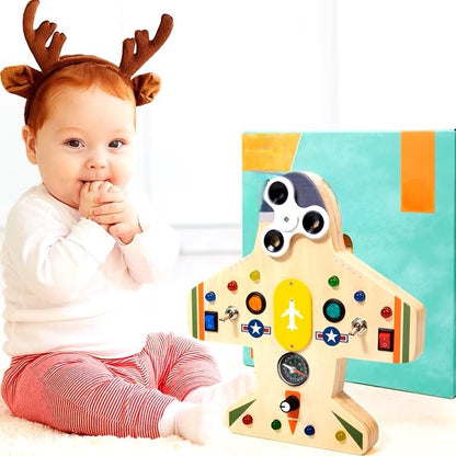 Tableau éducatif interactif | Tableau Montessori BusyBoardCircuit Aéronef Motricité fine et éveil sensoriel | Tableau Montessori BusyBoardCircuit Aéronef Jeu éducatif sûr pour bébé | Tableau Montessori BusyBoardCircuit Aéronef