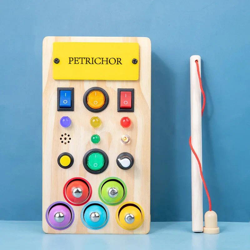 Tableau interactif coloré pour bébé | Tableau Montessori BusyBoardCircuit Pêche Jeu éducatif et motricité fine pour enfant | Tableau Montessori BusyBoardCircuit Pêche Tableau sensoriel Montessori pour éveil et jeu | Tableau Montessori BusyBoardCircuit Pêche